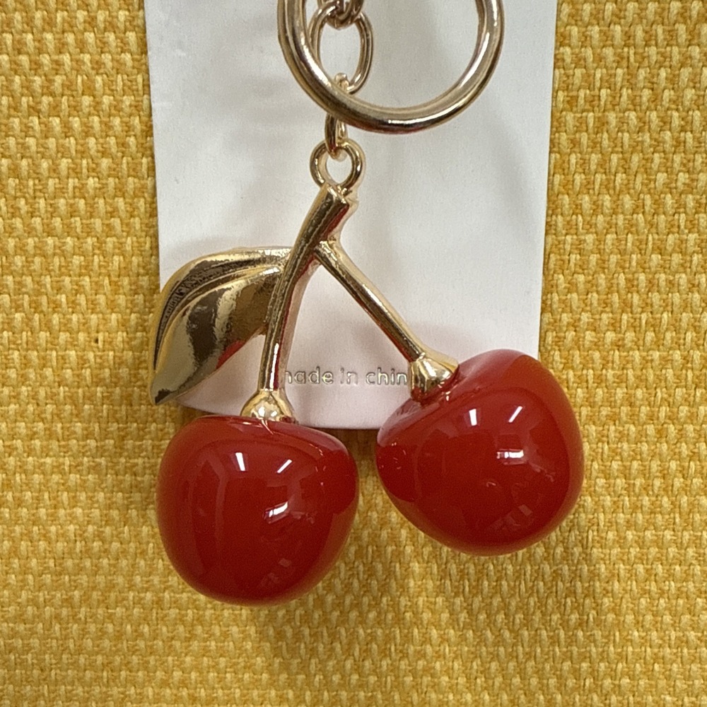 Mint-Cherry Keychain Charm Red Gold Tone w/ Gold Tone Leaf NWT Purse Bag Charm‎